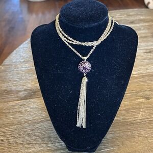 Vintage Monet Signed Gold Tone Tassel Pendant Necklace Statement Jewelry